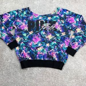 🌴💜 Victorias Secret PINK Tropical Sweatshirt M Neon Fern Off Shoulder Retro